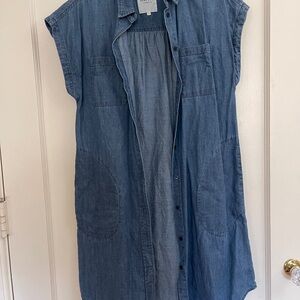 Light Blue Denim Shirt Dress - Button Front